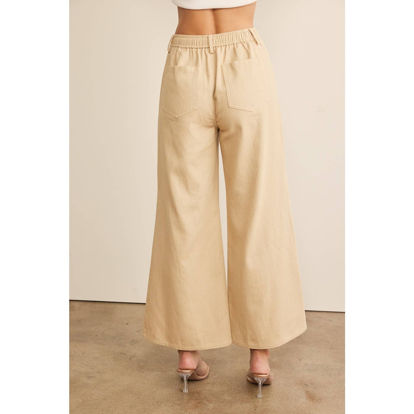 Wide Leg Denim Pants With Elastic Waist