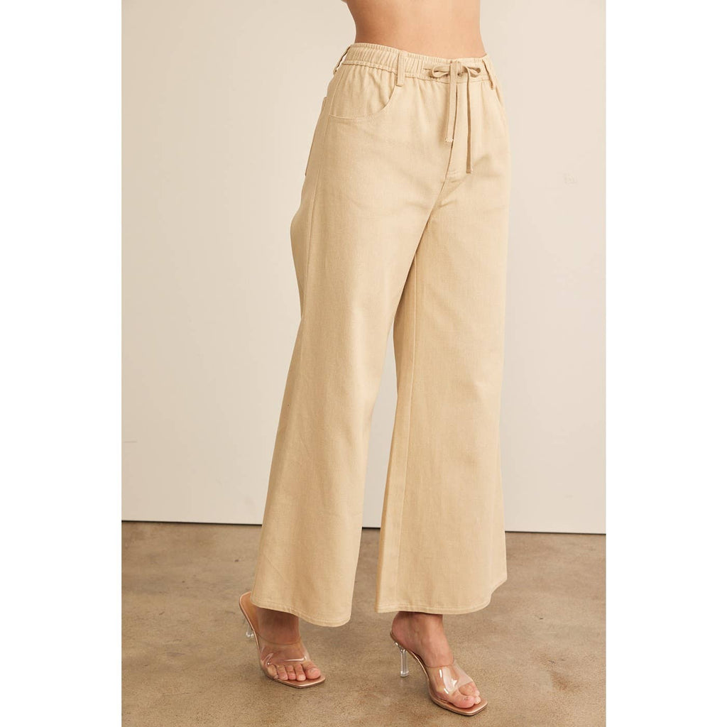 Wide Leg Denim Pants With Elastic Waist