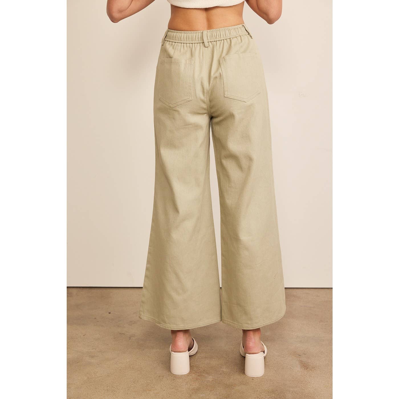 Wide Leg Denim Pants With Elastic Waist