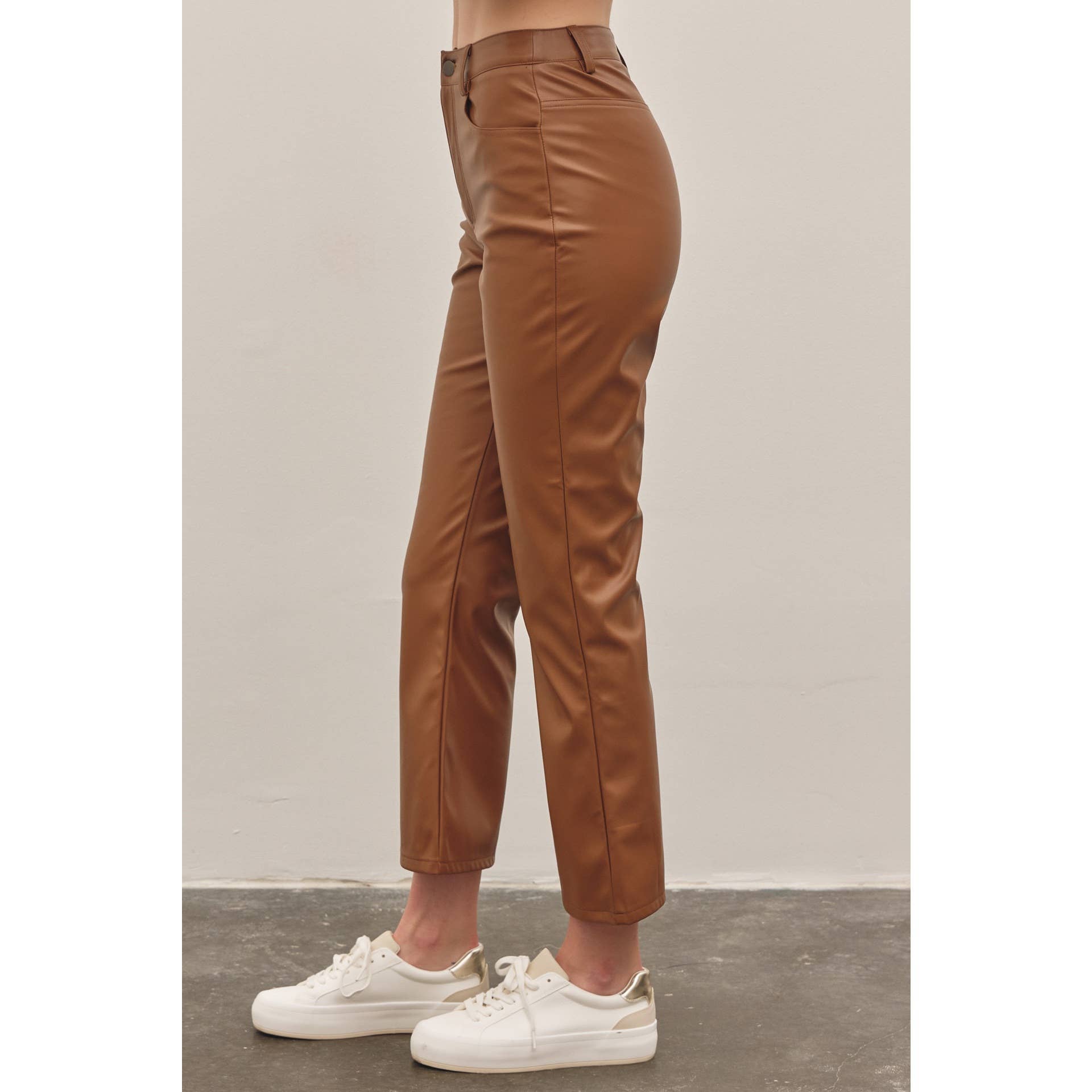 Stretchy Vegan Leather Flare Cropped Pants