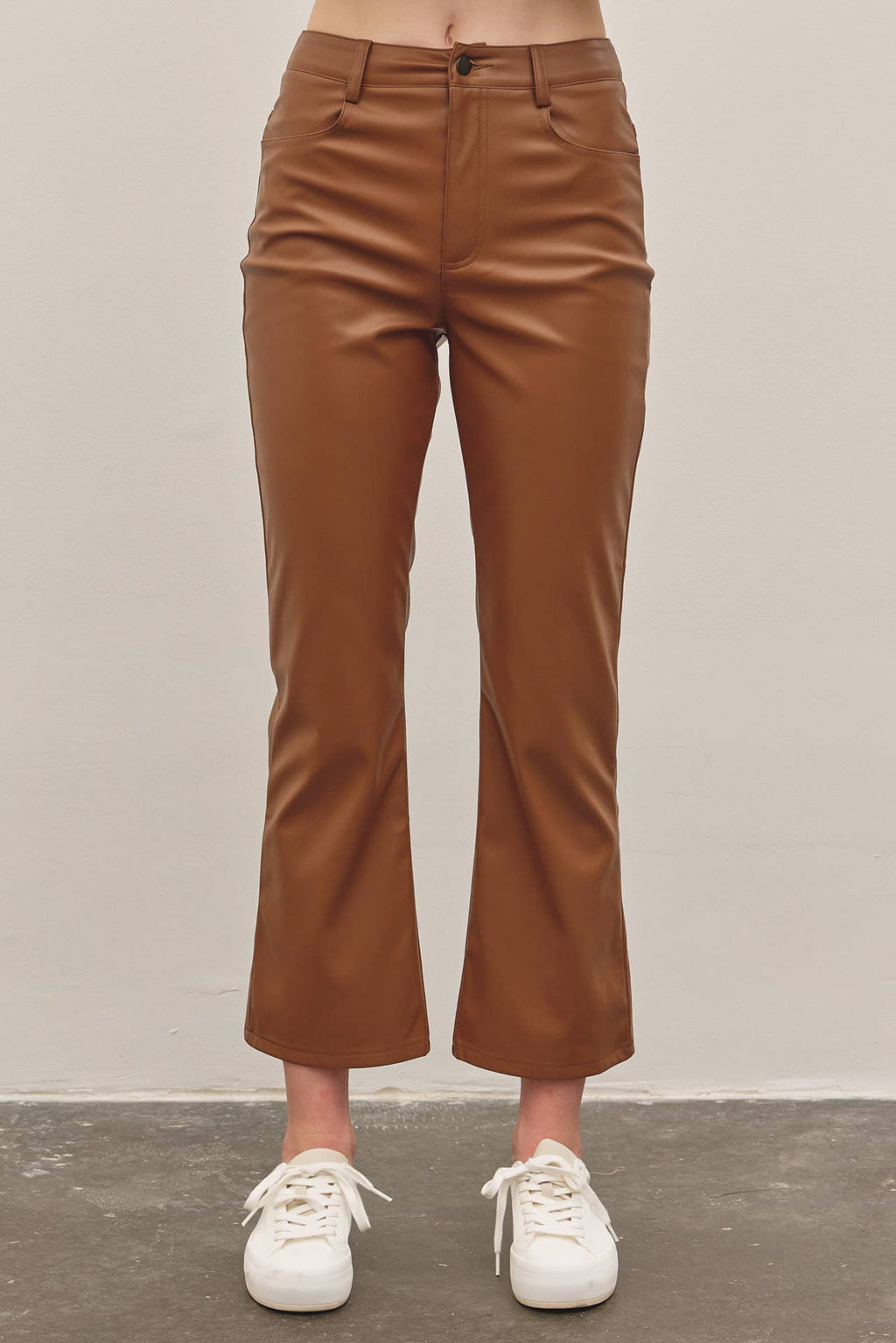 Stretchy Vegan Leather Flare Cropped Pants