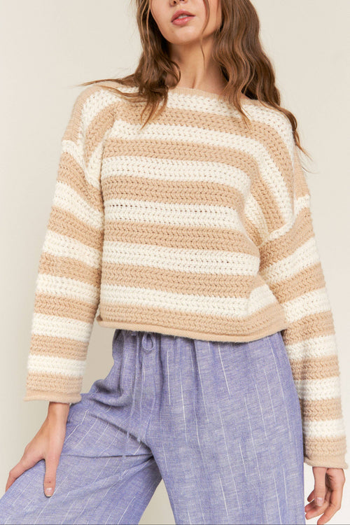 Beige Striped Knit Sweater