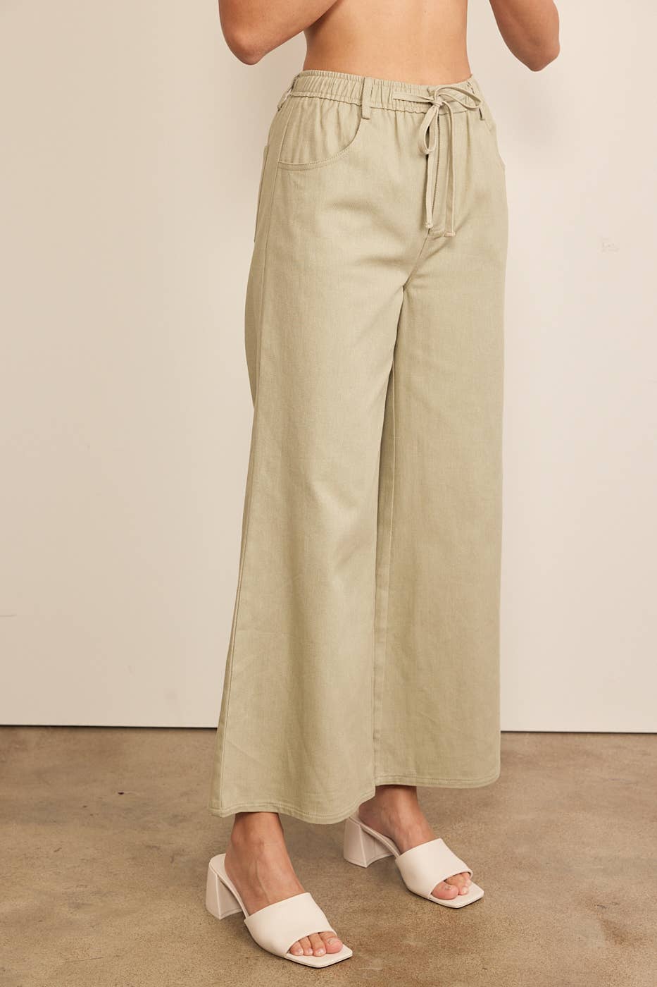 Wide Leg Denim Pants With Elastic Waist