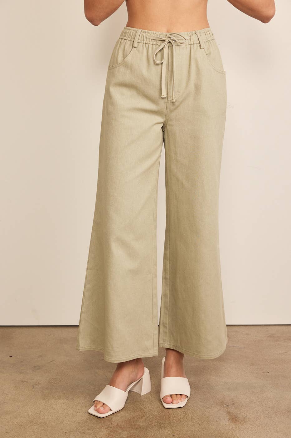 Wide Leg Denim Pants With Elastic Waist