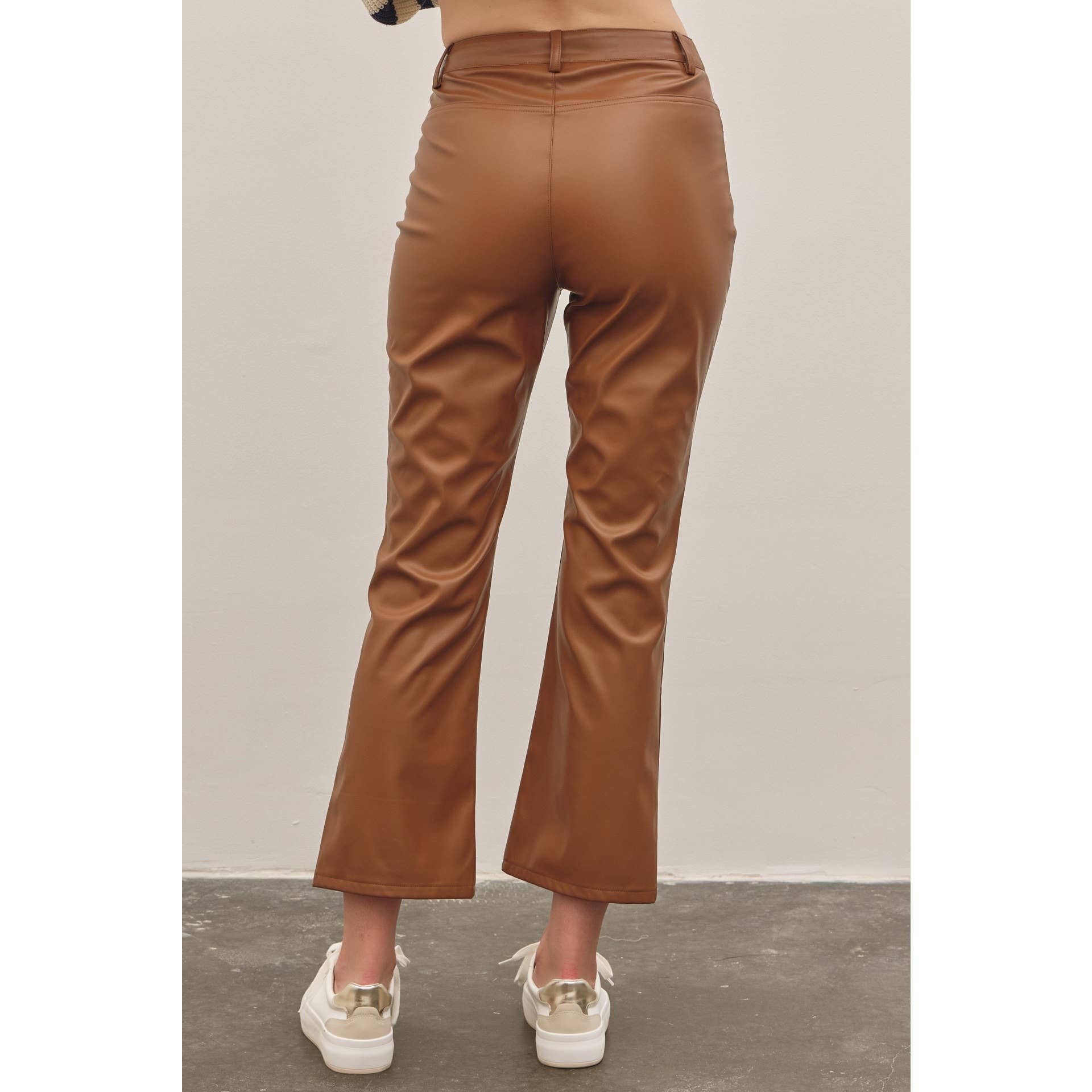 Stretchy Vegan Leather Flare Cropped Pants