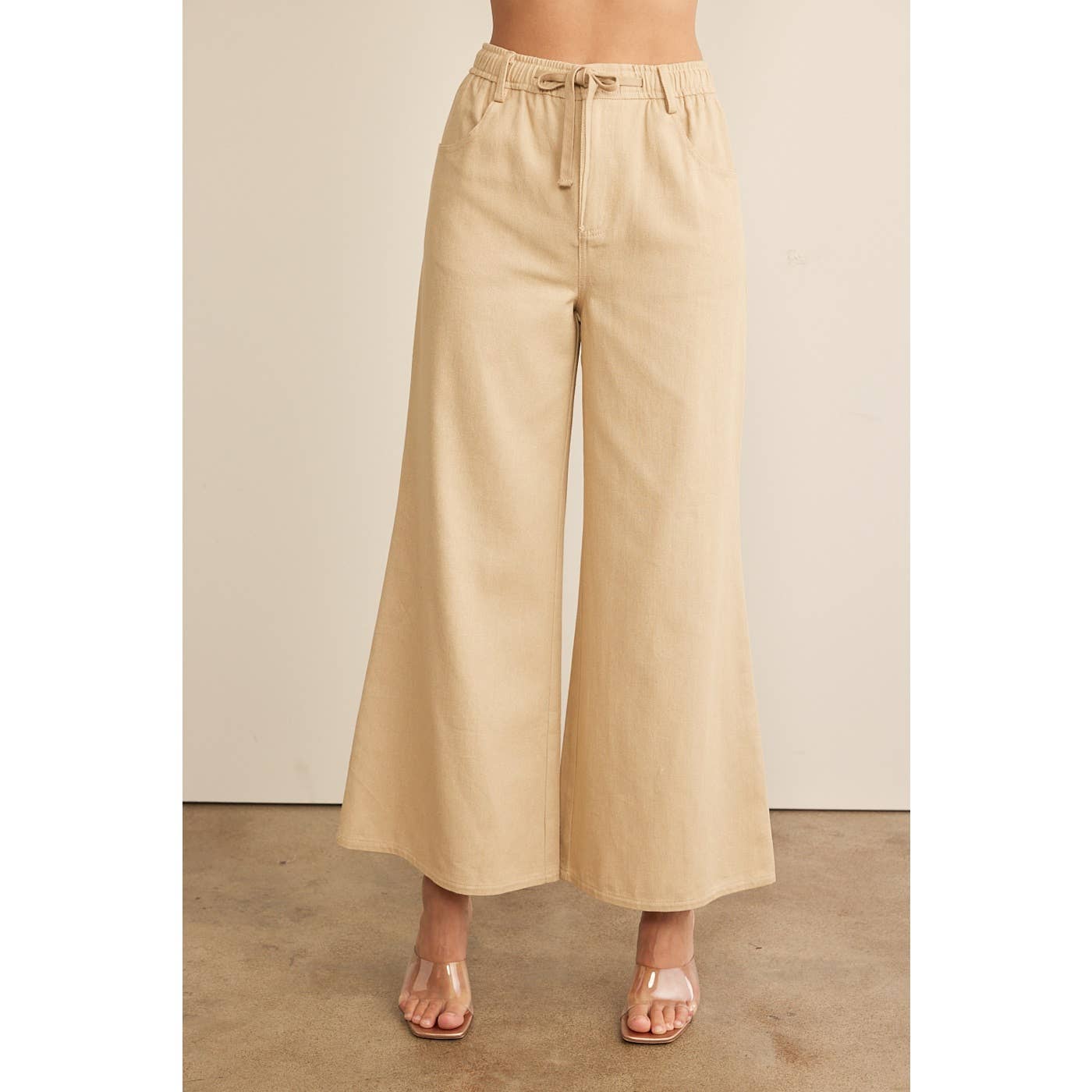 Wide Leg Denim Pants With Elastic Waist